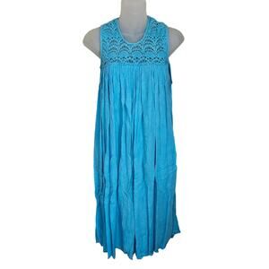 Y2K Crochet Midi Dress M Jessica Taylor Resortwear Boho Turquoise Beach Coverup